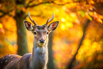 Young Deer in Autumn Forest.