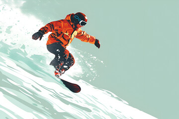 Dynamic Snowboarder Carving Downhill in Stylized Art
