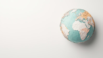 Abstract globe made of recycled materials on a clean white background, ideal for a business banner with ample copy space, sustainability focus