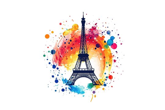 france eiffel tower with flags and ribbon design, Happy bastille day and french theme Vector illustration

