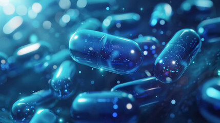 A close up of a bunch of pills in a blue color