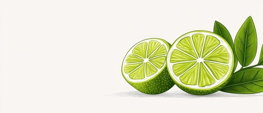 sliced limes with green leaves on white clip art preview