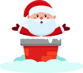 Cute Santa Claus Cartoon Character In The Chimney. Vector Illustration Flat Design Isolated On Transparent Background