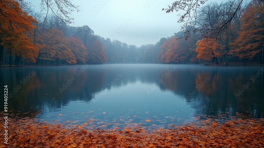 Poster a lake with a forest in the background