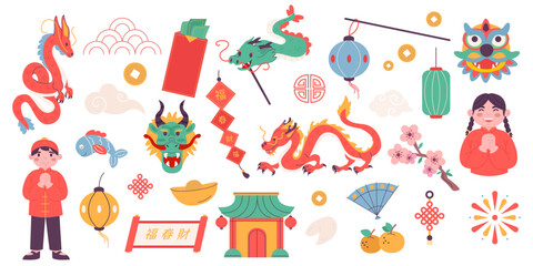 Elements for chinese new year festival flat design
