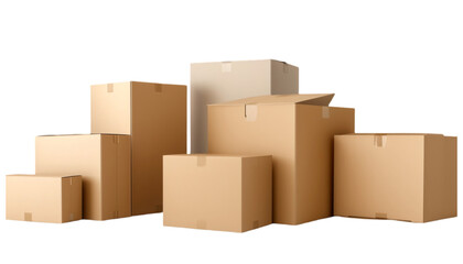pf boxes packages or multi-sided cardboard for isolated packaging on transparent png background.