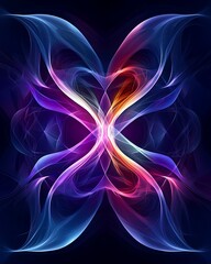 Obraz premium Symmetrical abstract shapes blending organic and holographic elements, futuristic and ethereal with an alien sci-fi vibe, expertly crafted, copy space for text, more clarity with clear light and