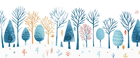 PNG  Whimsical winter forest illustration