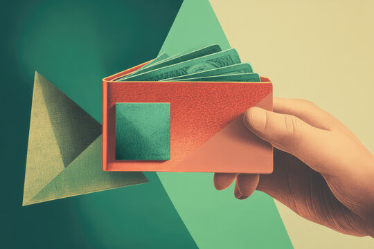 This image depicts a hand holding a stylish and modern wallet filled with currency notes, symbolizing financial stability and the concept of money management.