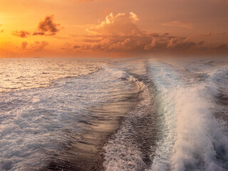 The sun is setting as we leave Reethi Rah for the airport