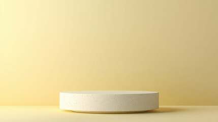 Pastel product placement backdrop,  A sleek, modern podium is featured on a pastel yellow background, emphasizing its practicality and elegance. The unobtrusive setting allows the