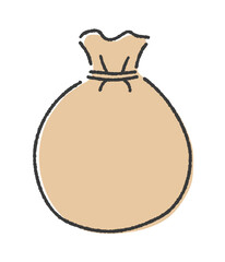 紐で縛った茶色い無地の袋 - 手描きのシンプルでおしゃれな麻袋･革袋･巾着袋のイメージ素材