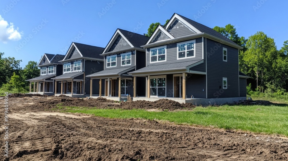 Poster a row of houses are being built in a residential area