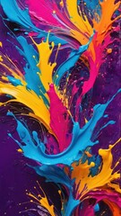 A vibrant and abstract painting featuring splashes of color.