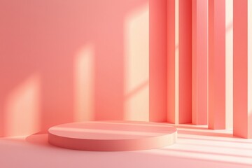 Peach Gradient Minimalist Display, a smooth transition from peach to pastel pink, ideal for showcasing cosmetic products on a sleek podium or stage pedestal.
