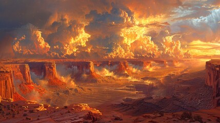 Fototapeta premium Fiery Sunset Over Canyon Landscape