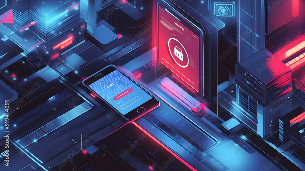 Poster digital wallets and contactless payments - a depiction featuring a digital wallet displayed on a sma