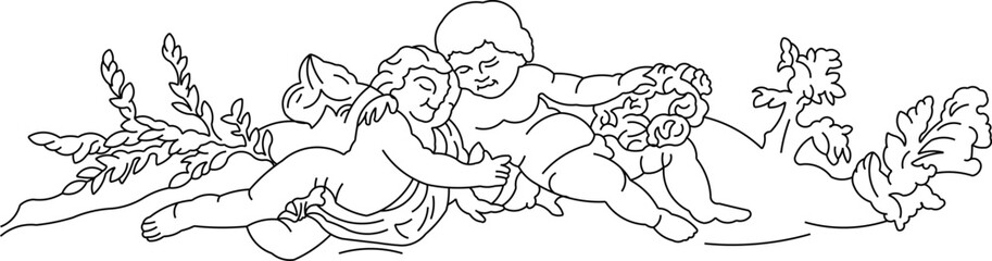 Vector sketch illustration silhouette design ornate ornament painting little angel old classic vintage ethnic