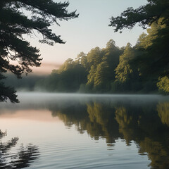sunrise over the lake, beautiful morning in the lake