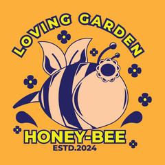 vector illustration design of loving garden honey bee with bees in peach and blue colors in a simple style. suitable for logos, icons, posters, advertisements, banners, companies, t-shirt designs,web.