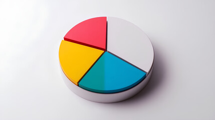 Fototapeta premium A 3D pie chart with minimalistic and simple shapes in colorful hues, set against a white background.
