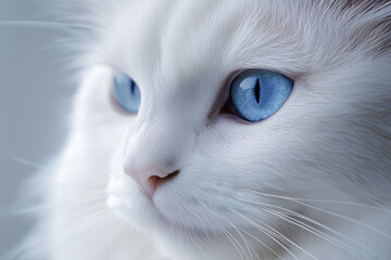 Close-up of White Cat with Striking Blue Eyes