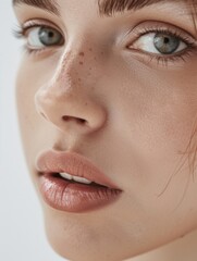Fototapeta premium Close-up of female face, makeup, lighting and skin quality focus