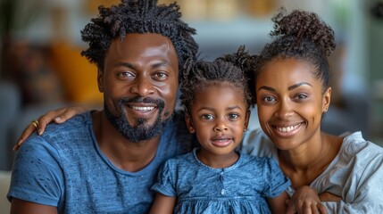 Fototapeta premium Close-Knit African American Family Smiles Joyfully, Sharing a Tender Embrace Together