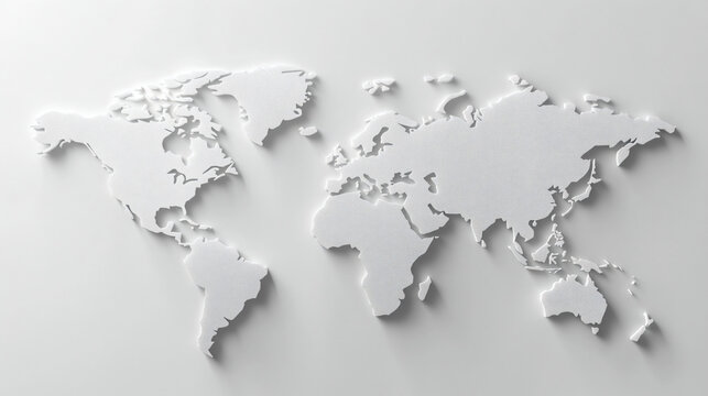 Fototapeta 3D White World Map Illustration.