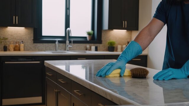 Cleaners are carrying out a comprehensive apartment cleaning, meticulously vacuuming and mopping to achieve a spotless and refreshed living space