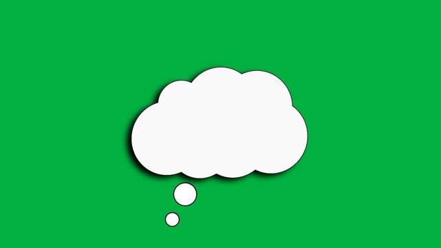 moving speech balloon bubbles appearing video animation white thought cloud On a green chrome key background
