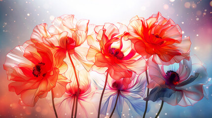 Obraz premium abstract transparent watercolor floral background, a visually rich and detailed illustration of flowers, an elegant and vivid feel