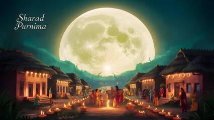 Sharad Purnima festival landscape with moon