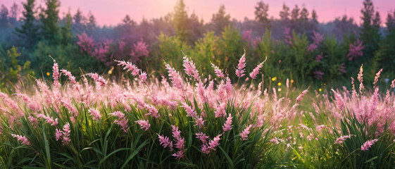 Endless rows of purple lavender bloom in fragrant field