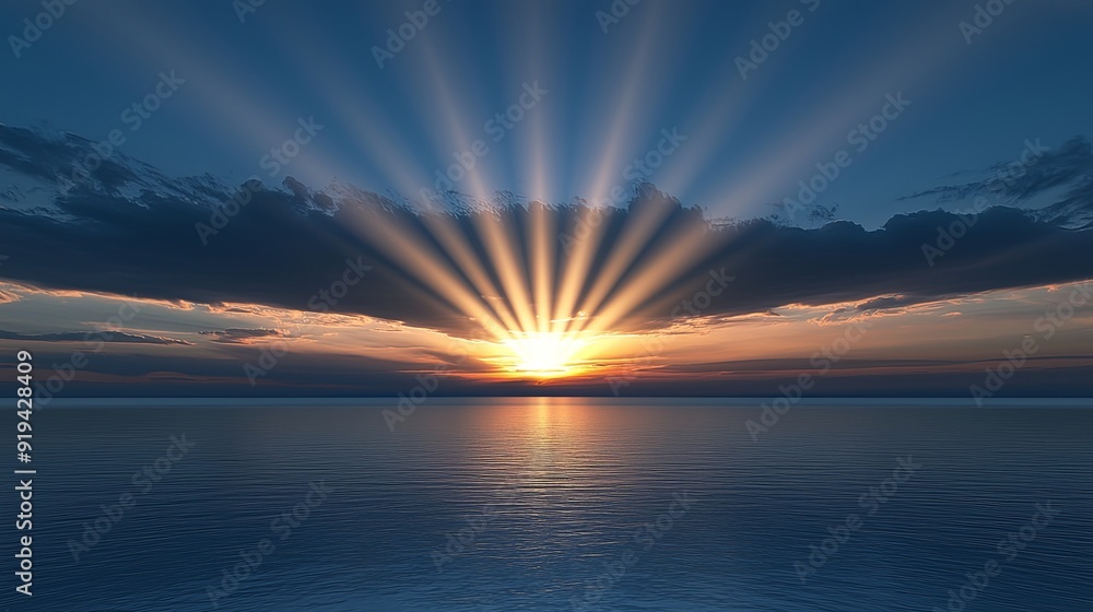 Poster soft rays of light breaking through the dawn sky, gently illuminating the air as a representation of