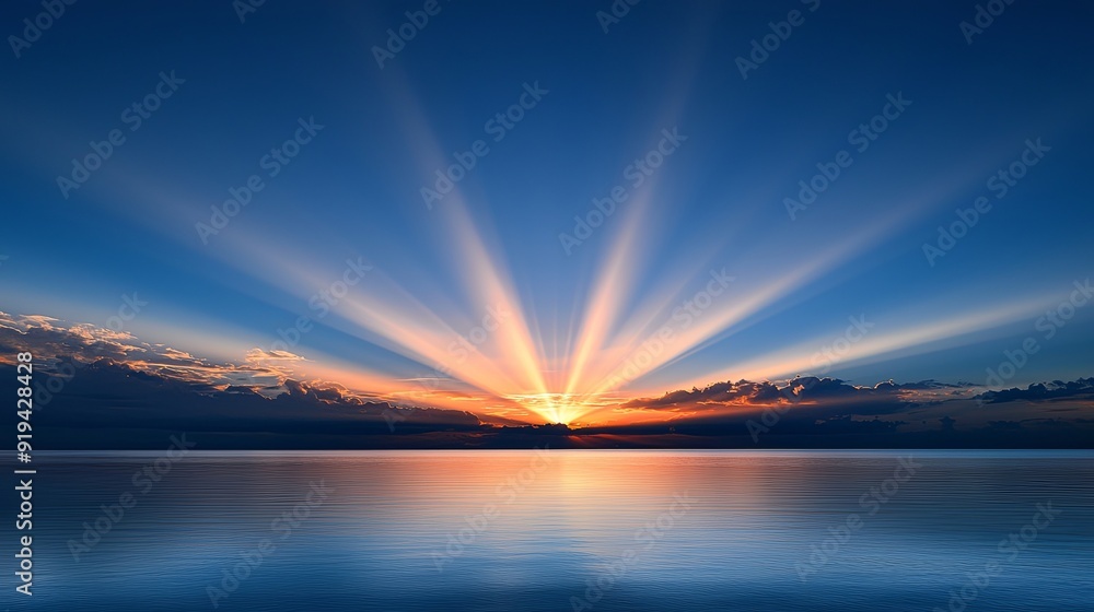 Poster soft rays of light breaking through the dawn sky, gently illuminating the air as a representation of