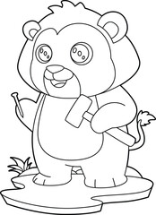 Lion Craftsman Hammer Nail Animal Vector Graphic Art Illustration