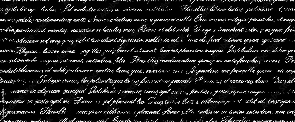 Fototapete seamless unreadable poetry vector banner. cursive english text written by a pen. seamless horizontal
