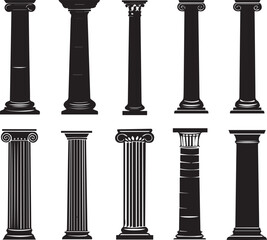 Obraz premium Ancient Greek Columns Silhouette Vector Illustrations