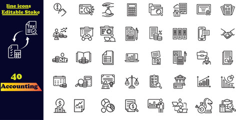 Accounting icon set. Containing financial statement, accountant, financial audit, invoice, tax calculator .