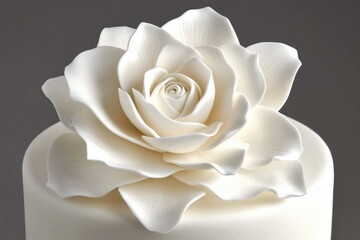 Elegant white fondant cake with large floral decoration