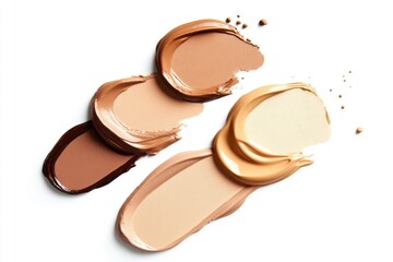Swirls of creamy foundation shades on white background