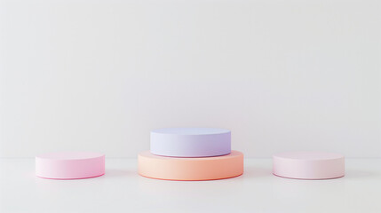 3D coasters of different sizes in pastel colors on a white background for a product presentation.