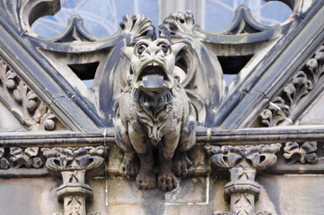 Gargoyle on Gothic Cathedral Facade, Showcasing Medieval Architecture