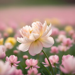 close up of pink flower, flower field with focus on beautiful pink flower