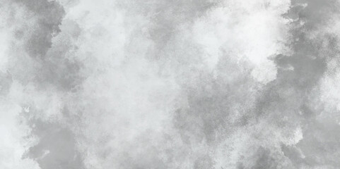 Abstract white and gray isolated cloud cumulus clouds. Gray aquarelle painted realistic fog or mist smoky textured canvas design. White and ash messy wall stucco texture background.