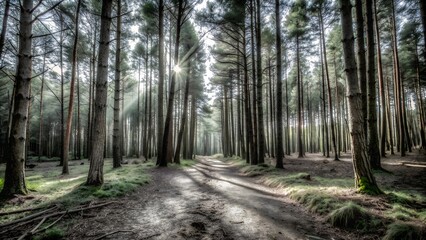 Fototapeta premium High Dynamic Range (HDR) Forest with Enhanced Details. Perfect for: Earth Day, Nature Conservation Events, Environmental Campaigns, Outdoor Adventures