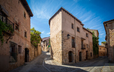 View of a corner of the old town of Sig&uuml;enza in Guadalajara, Castilla-La Mancha, Spain, with its typical cobbled streets