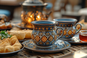Fototapeta premium A close-up of traditional Ramadan tea cups