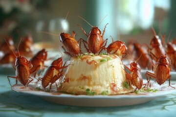 Cockroaches Feasting on a Creamy Dessert